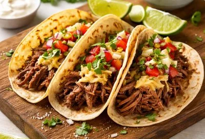 Tacos de res deshebrada